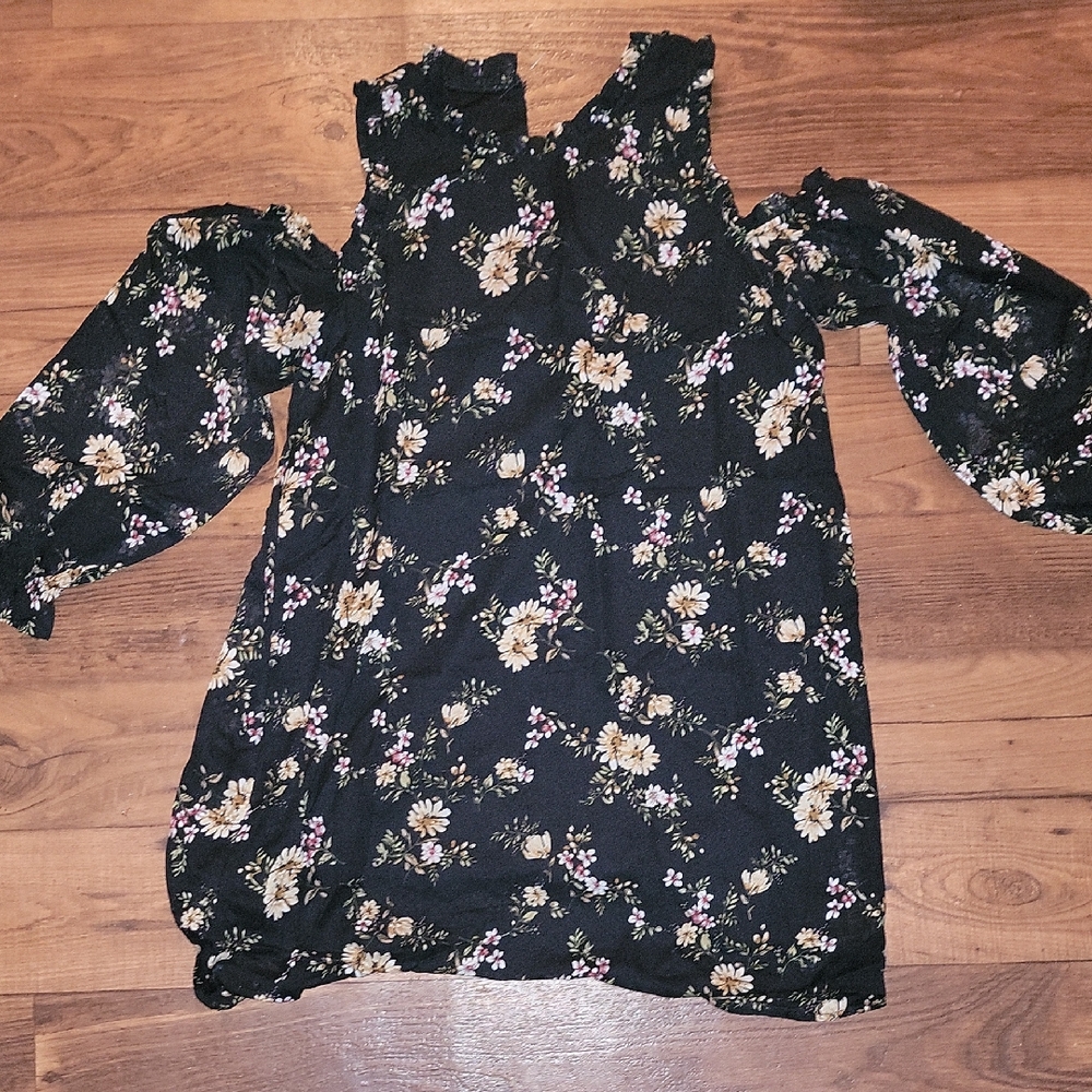 Very J Black Floral Mini Dress